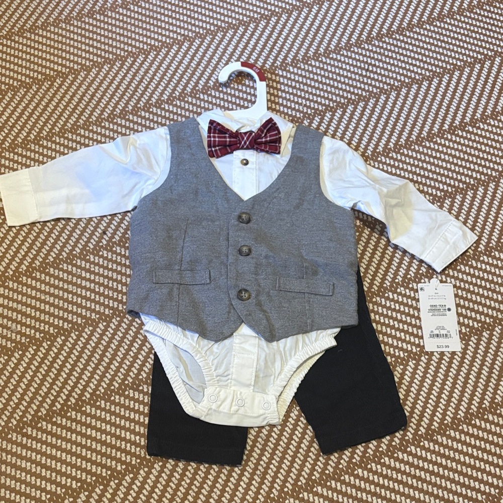 Carter's Gray Vest and Red Bow Tie Set